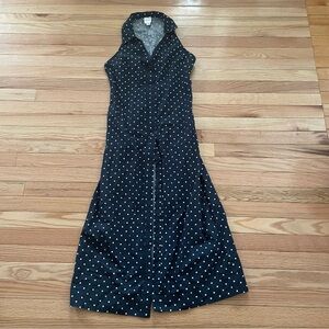 Maeve Sleeveless Shirt Midi Dress Womens Medium Blue White Polkadot Minimalist